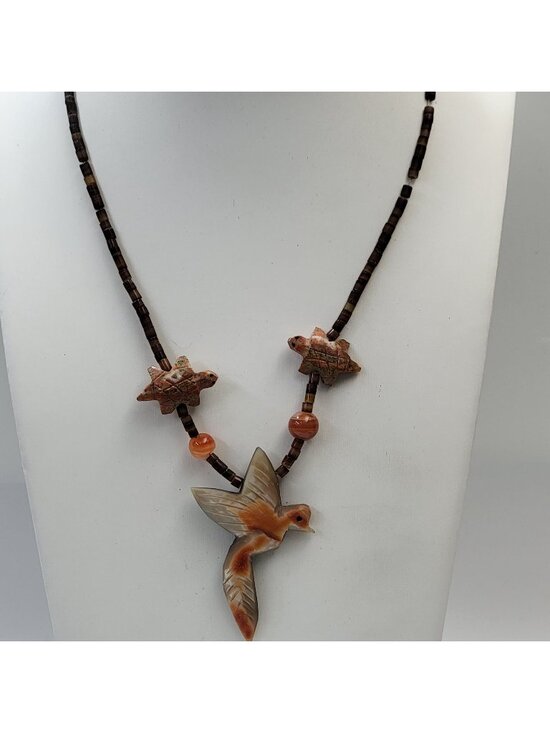 Jewelry - Vintage Native American Abalone Bird & Turtle Fetish Necklace